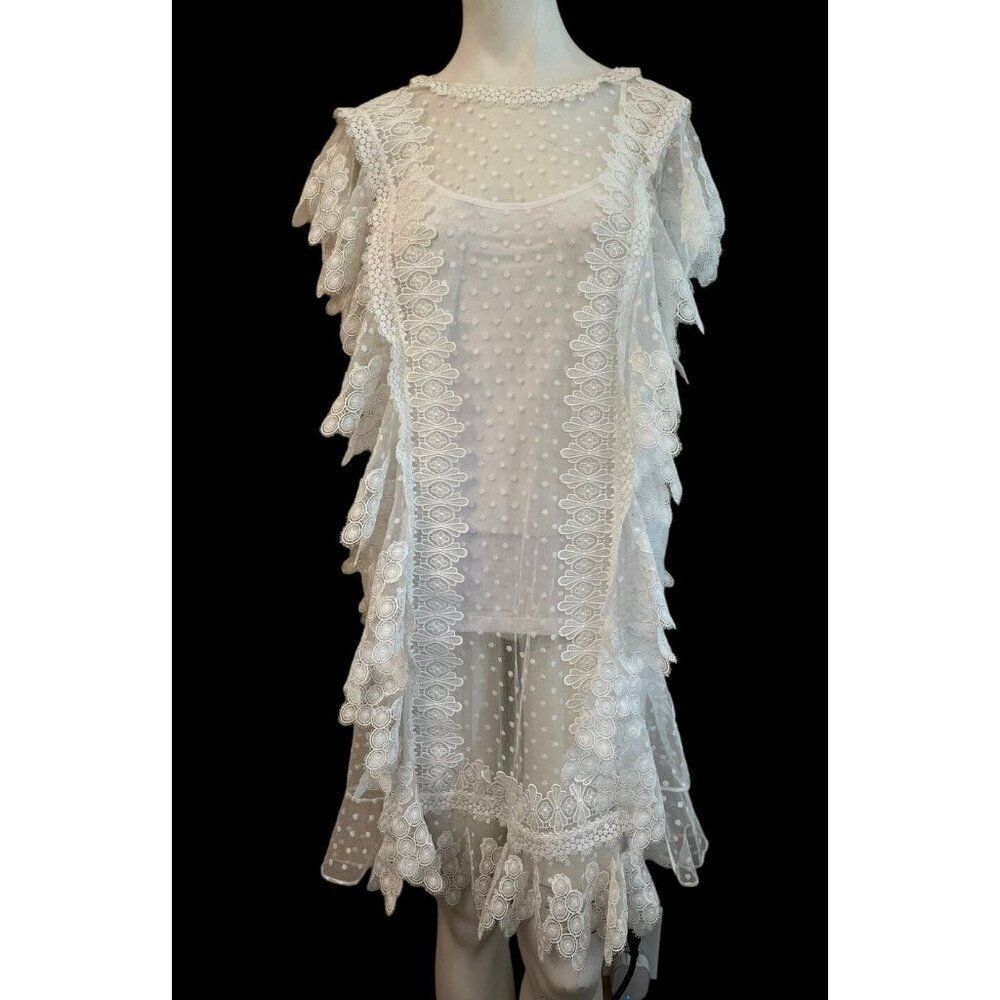 Burberry 2 Sheer White Lace Tulle Dress Polka Dot Scalloped Embroidered